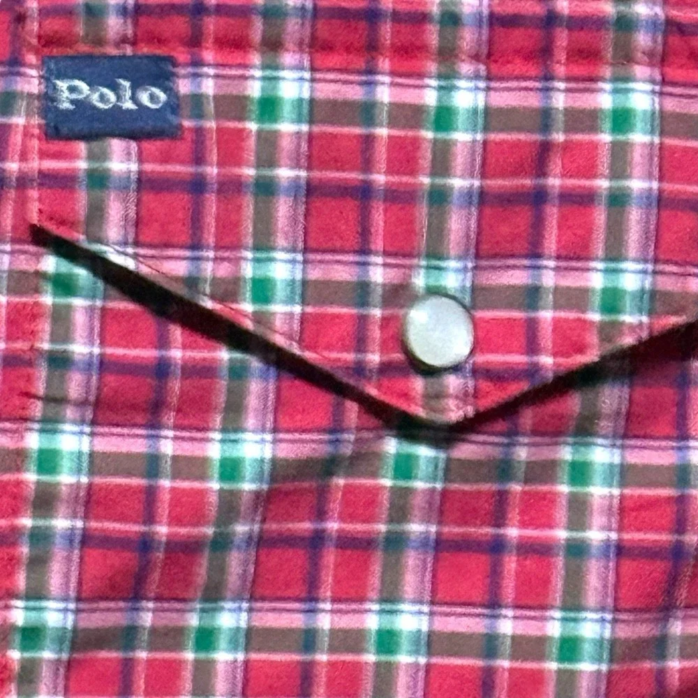 Polo Ralph Lauren Boys‎ Plaid Western Snap Shirt Size L 14 16 Red Green Plaid